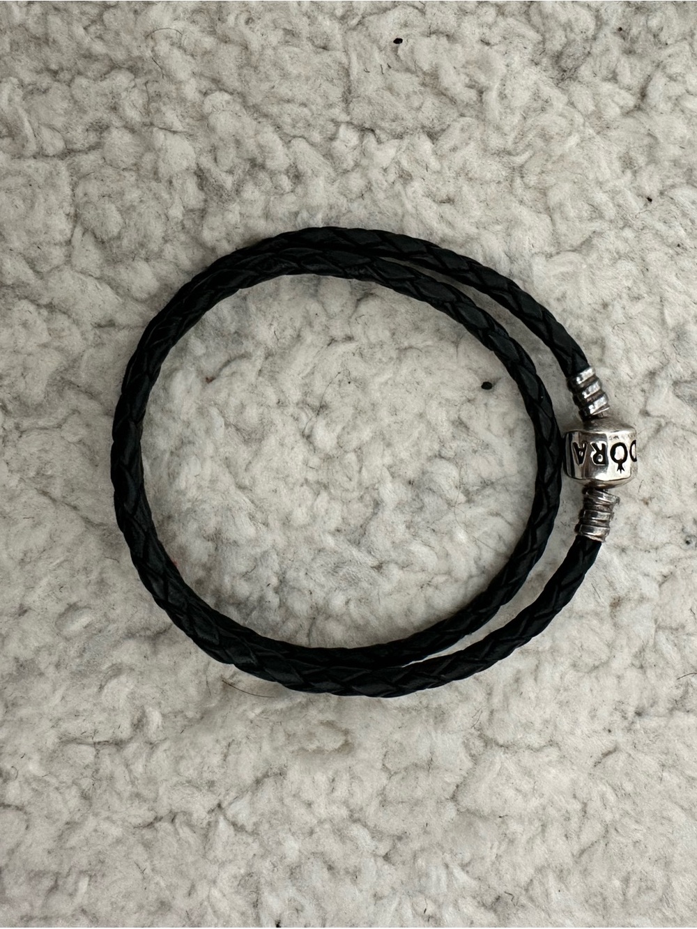 Pandora Black Braided Leather Double Wrap Bracelet like new 13.5”